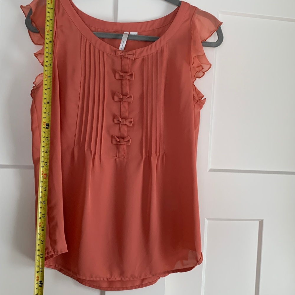 LC Lauren Conrad Coral Blouse with Ruffled Sleeves - Picture 7 of 7